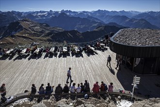 People on the viewing terrace of the Nebelhorn summit station