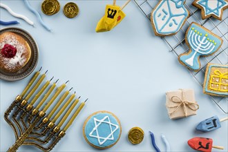 Top view hanukkah concept with copy space 1. Resolution and high quality beautiful photo