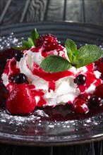 Mascarpone with cherry and strawberry jam