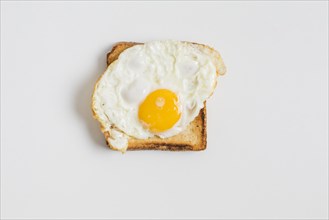 Fried egg toast isolated white background