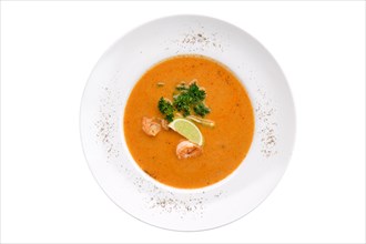 Shrimp soup isolated on white background