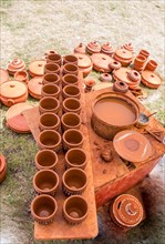 Traditional clay pottery for sale at the market