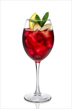 Cold sangria in a wine glass isolated on white