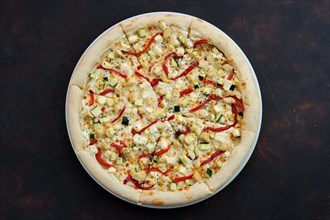 Close up view of pizza with chicken
