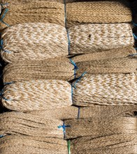 Bundle of linen rope in a market place