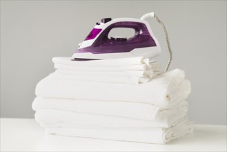 Front view pile towels with iron