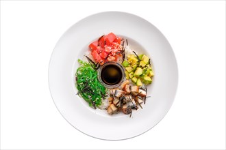 Unagi sashimi rice bowl with avocado