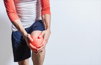 Knee osteoarthritis medical problem. Unrecognizable person with knee pain