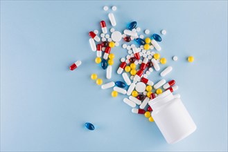 Colorful pills plastic bottle