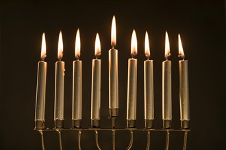 Magnificent menorah with burning candles
