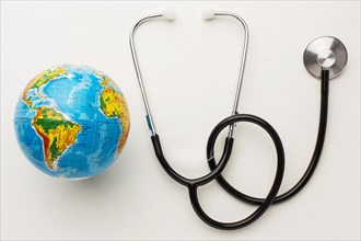 Top view stethoscope with earth globe peace day. Resolution and high quality beautiful photo