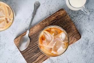 Top view of glass with iced coffee