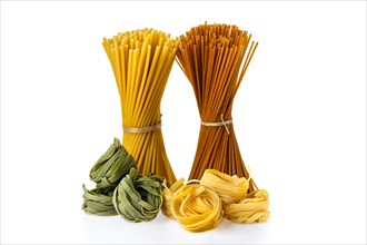 Various kinds of pasta isolated on white background