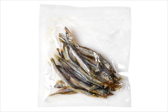Top view of smoked smelt in vacuum package