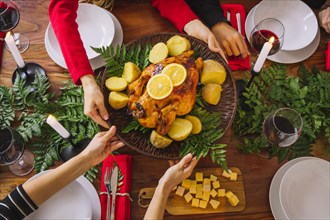 Top view christmas dinner with turkey. Resolution and high quality beautiful photo