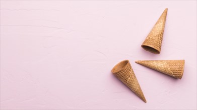 Waffle cones pink texture background. Resolution and high quality beautiful photo
