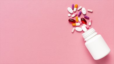 Pills bottle pink background