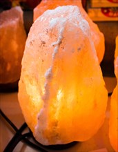 Himalayan salt lamp at the market ready to be sold