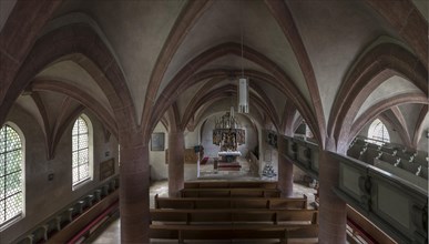 Interior with vault and altar of the late Gothic hall church from 1488