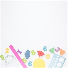 Colourful numbers stationery white copy space background