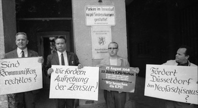 Communists demonstrated in front of the Duesseldorf city council on 26. 8. 1968 against the ban of their party