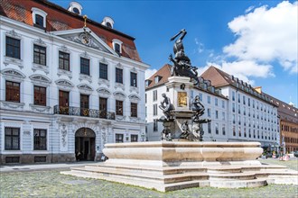 Hercules Fountain on Maximilianstrasse with Schaezler Palace