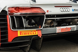 Rear of Audi R8 LMS with red towing eye prescribed in racing