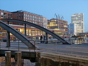 The Busanbruecke in Hamburg's Hafencity and in the background the Elbtorpromenade