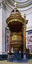 Interior view of Berlin Cathedral with pulpit