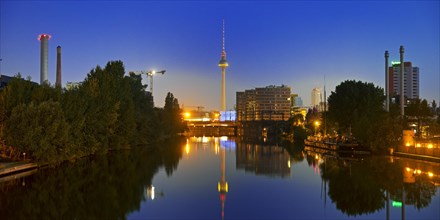 Spree from Schillingbruecke in the blue hour with TV tower