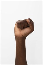 Black person holding their fist up