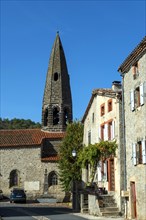 Typical steeple of Saint-Cirgues. Haut-Allier region. Haute-Loire department. Auvergne Rhone Alpes. France