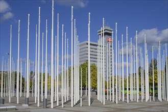 Flagpoles in front of the fairground