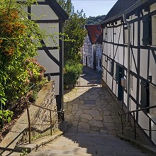 Half-timbered houses on the church steps in Kettwig