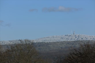 View of Grosser Feldberg with transmission tower in winter