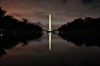 Washington Monument and Reflecting Pool on the National Mall at night