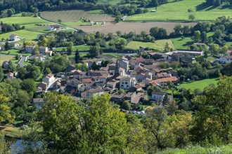 View on Saint Cirgues village. Haut-Allier region. Haute-Loire department. Auvergne Rhone Alpes. France