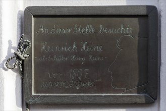 Memorial plaque to the poet Heinrich Heine