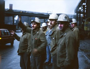 Dortmund. Hoesch company. Steelworkers protesting at the plant in 1988. Migrants