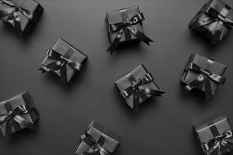 Black gifts arrangement black background
