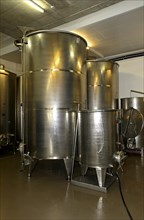 Stainless steel tanks for the fermentation of wine in the St Jodern winery