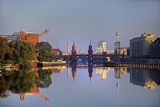 Spree in the early morning with Oberbaum Bridge and TV Tower