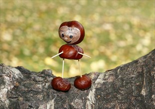 Cute chestnut figure on birch trunk