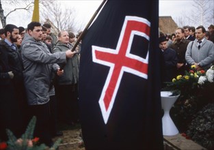 Dornhausen. Right-wing Viking Youth and Old Nazis at the funeral of Ullrich Rudel on 22. 12. 1982