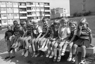 Children's playground in the Dortmund district of Scharnhorst on 4. 4. 1966