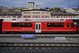 St. Moritz station passenger train RHB Rhaetische Bahn