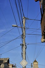 Power pole with many lines