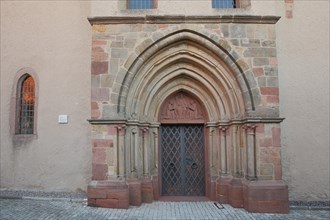 Portal and entrance of the town church in Schlitz