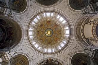 View into the dome with central Holy Spirit window with cupola windows