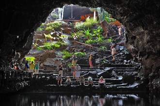 The grotto with the pond of white crabs in Jameos del Agua